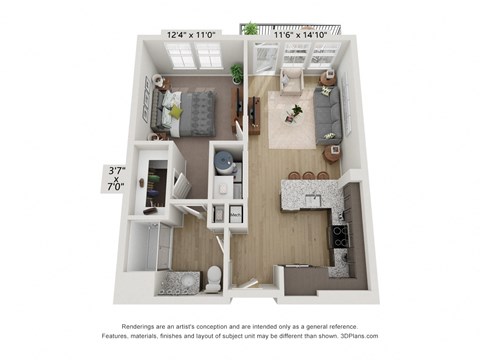 Floor plan image of A1, 1-bedroom apartment